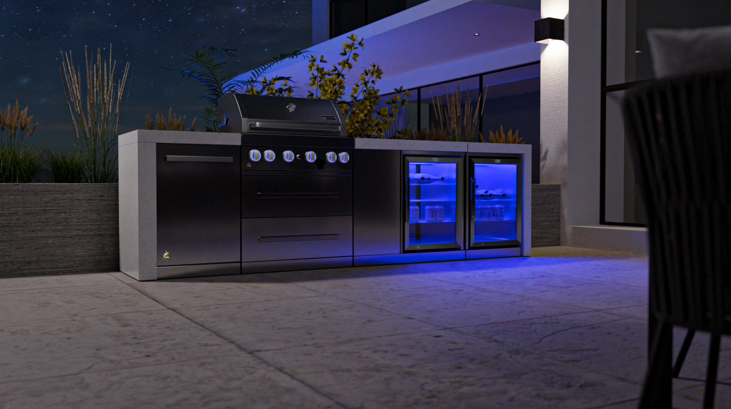 Mont Alpi 4-burner Deluxe Island with a Beverage Center And Fridge Cabinet MAi400-DBEVFC - 120''