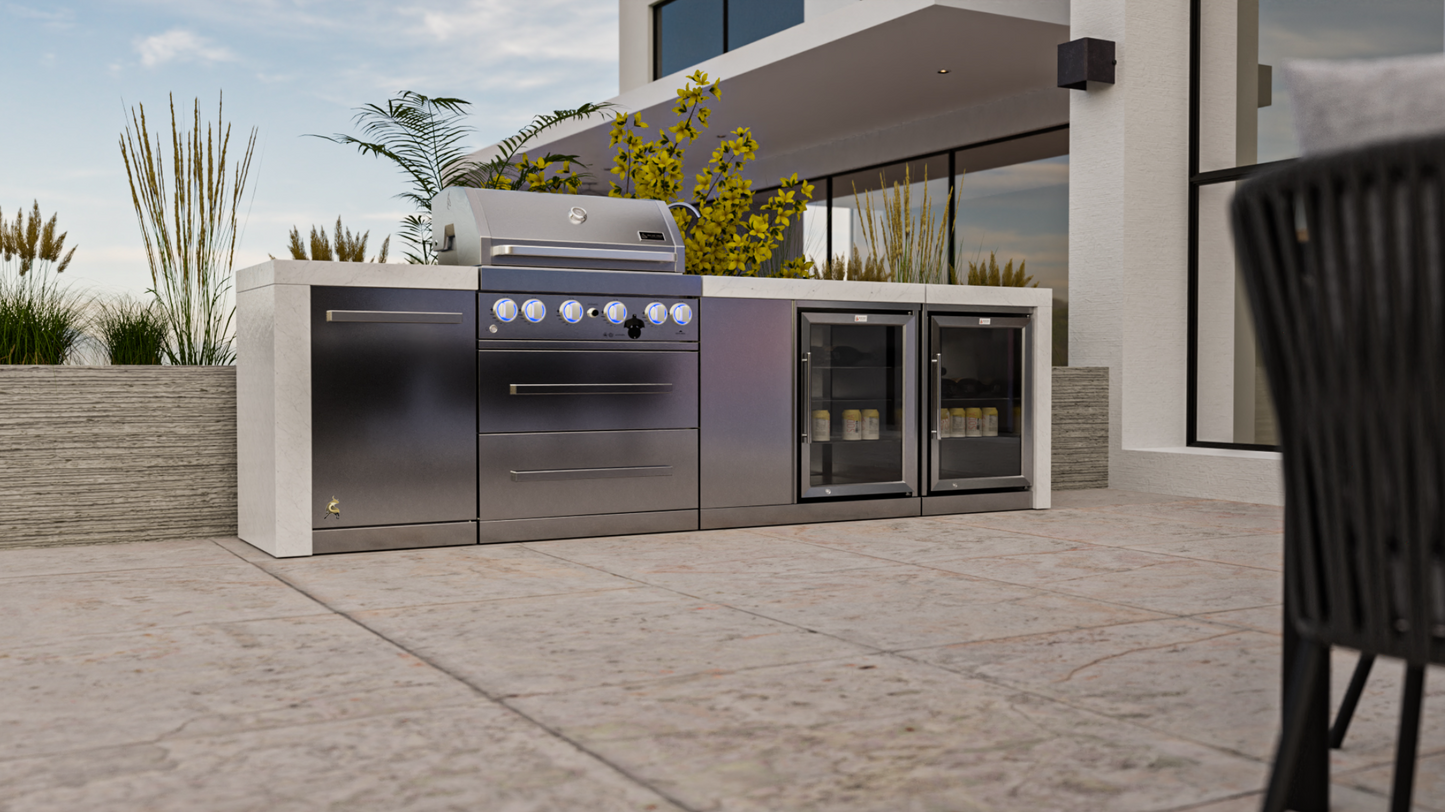 Mont Alpi 4-burner Deluxe Island with a Beverage Center And Fridge Cabinet MAi400-DBEVFC - 120''