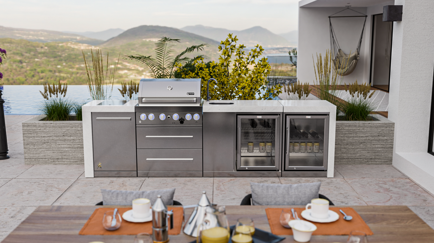 Mont Alpi 4-burner Deluxe Island with a Beverage Center And Fridge Cabinet MAi400-DBEVFC - 120''