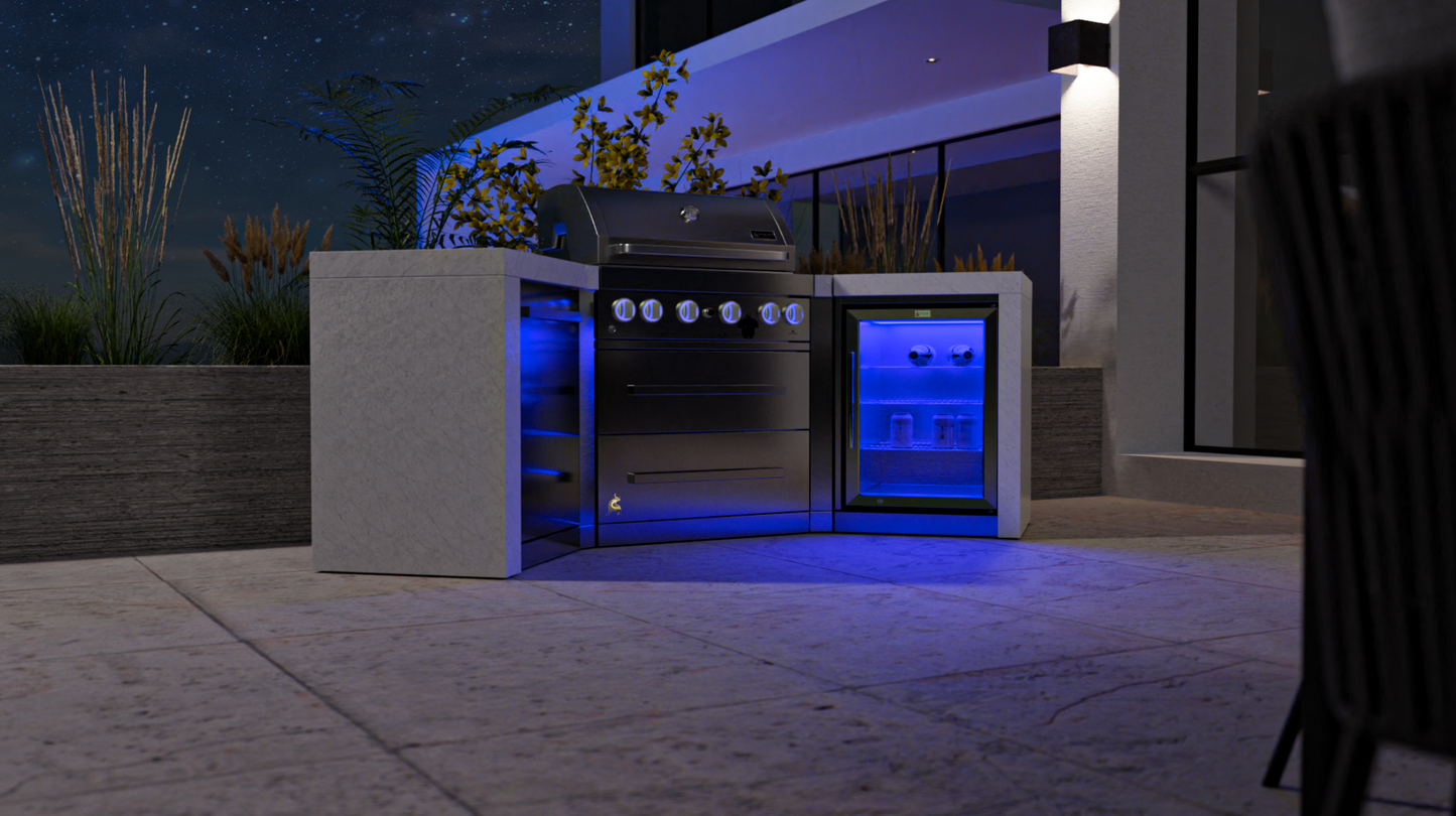 Mont Alpi 4-burner Deluxe Island with 45-Degree Corners and a Fridge Cabinet MAi400-D45FC - 106''