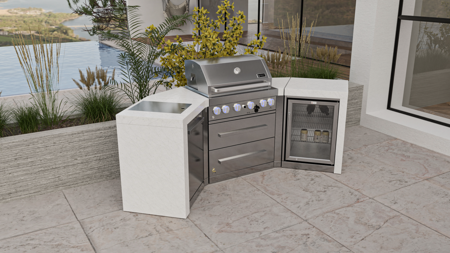 Mont Alpi 4-burner Deluxe Island with 45-Degree Corners and a Fridge Cabinet MAi400-D45FC - 106''