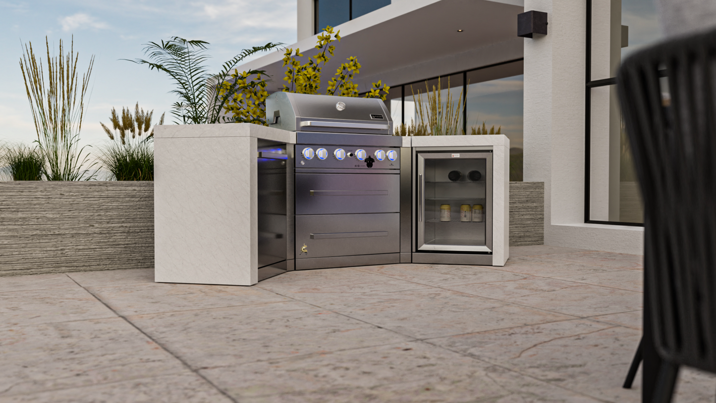 Mont Alpi 4-burner Deluxe Island with 45-Degree Corners and a Fridge Cabinet MAi400-D45FC - 106''