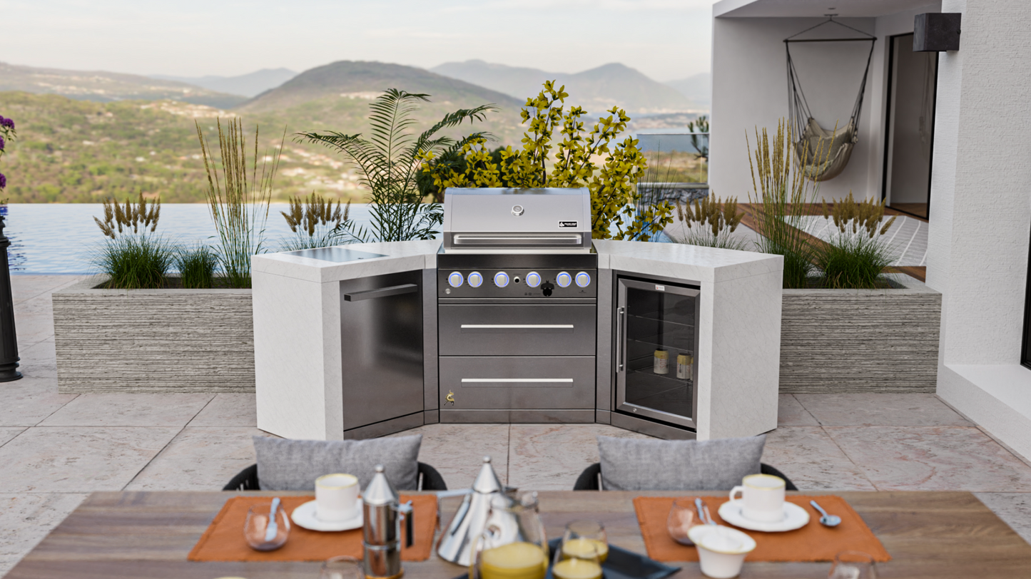 Mont Alpi 4-burner Deluxe Island with 45-Degree Corners and a Fridge Cabinet MAi400-D45FC - 106''