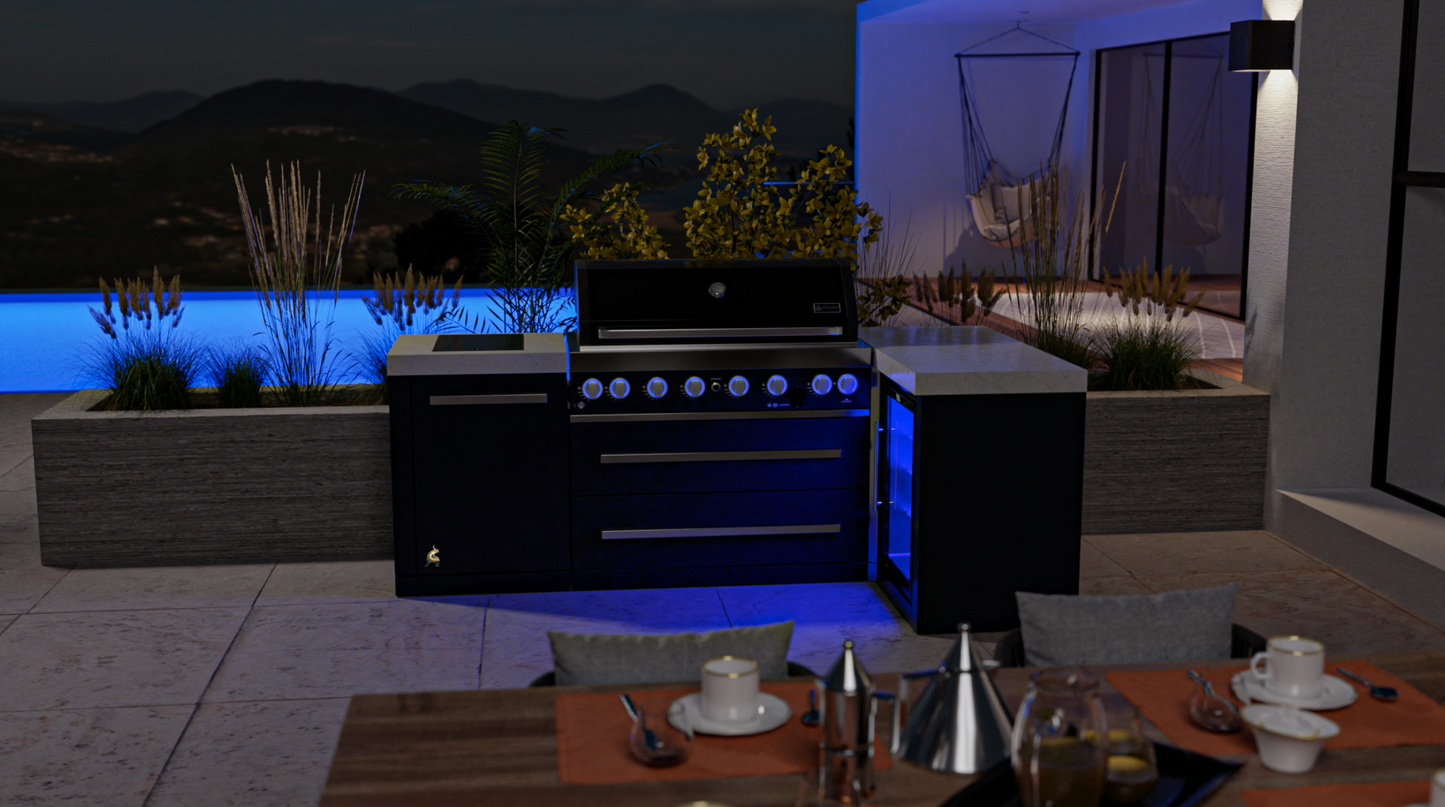 Mont Alpi 805 Black Stainless Steel Island with 90 Degree Corner and Fridge Cabinet - MAi805-BSS90FC - 94"