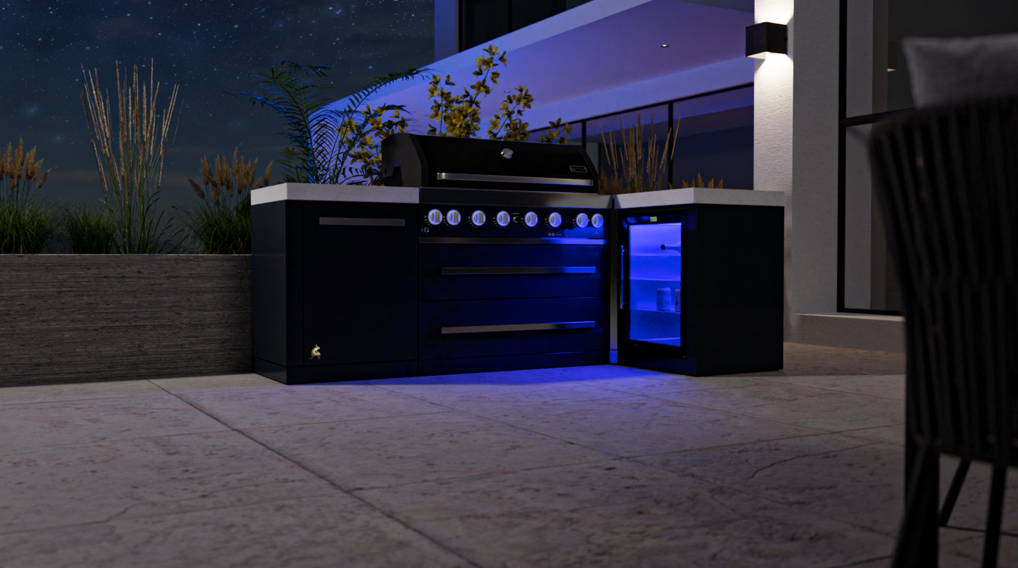 Mont Alpi 805 Black Stainless Steel Island with 90 Degree Corner and Fridge Cabinet - MAi805-BSS90FC - 94"
