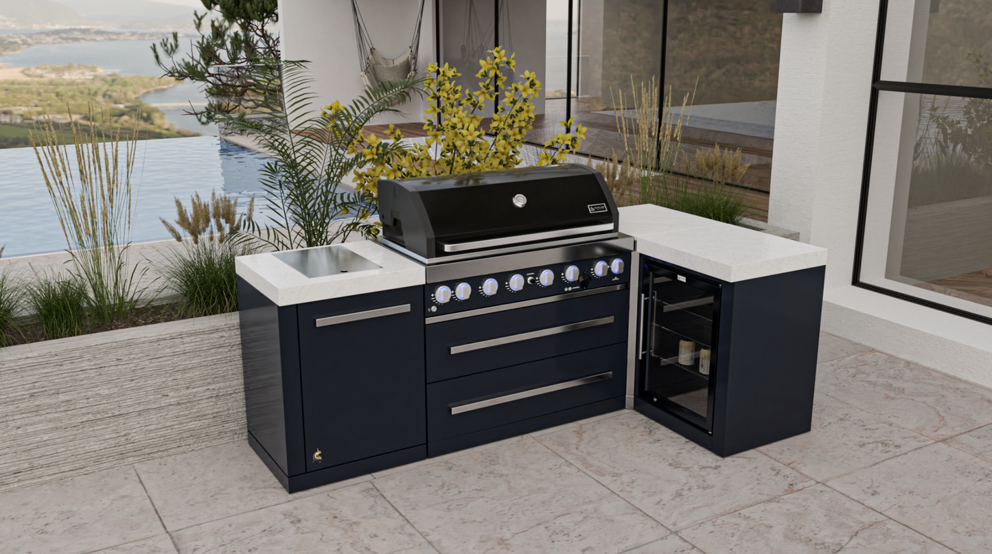 Mont Alpi 805 Black Stainless Steel Island with 90 Degree Corner and Fridge Cabinet - MAi805-BSS90FC - 94"