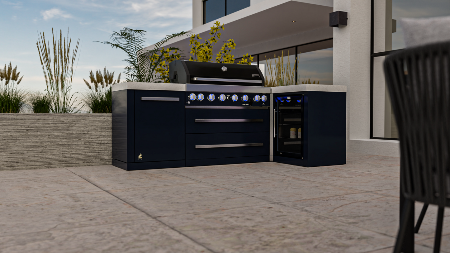 Mont Alpi 805 Black Stainless Steel Island with 90 Degree Corner and Fridge Cabinet - MAi805-BSS90FC - 94"