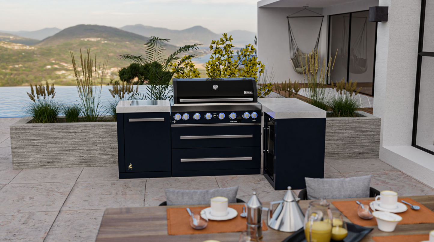 Mont Alpi 805 Black Stainless Steel Island with 90 Degree Corner and Fridge Cabinet - MAi805-BSS90FC - 94"