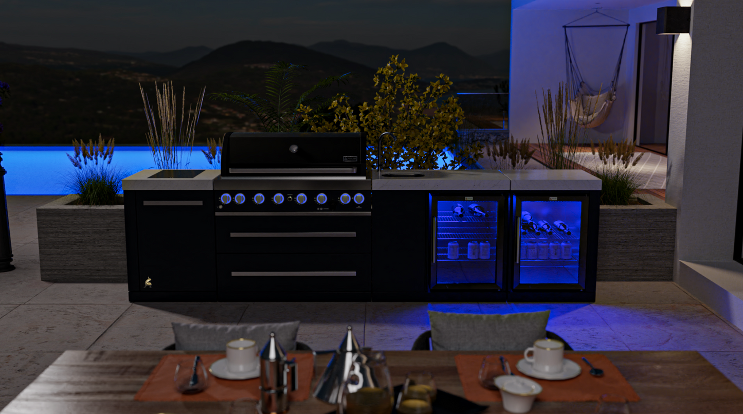 Mont Alpi 805 Black Stainless Steel Island with a Beverage Center and Fridge Cabinet MAi805-BSSBEVFC1 32''