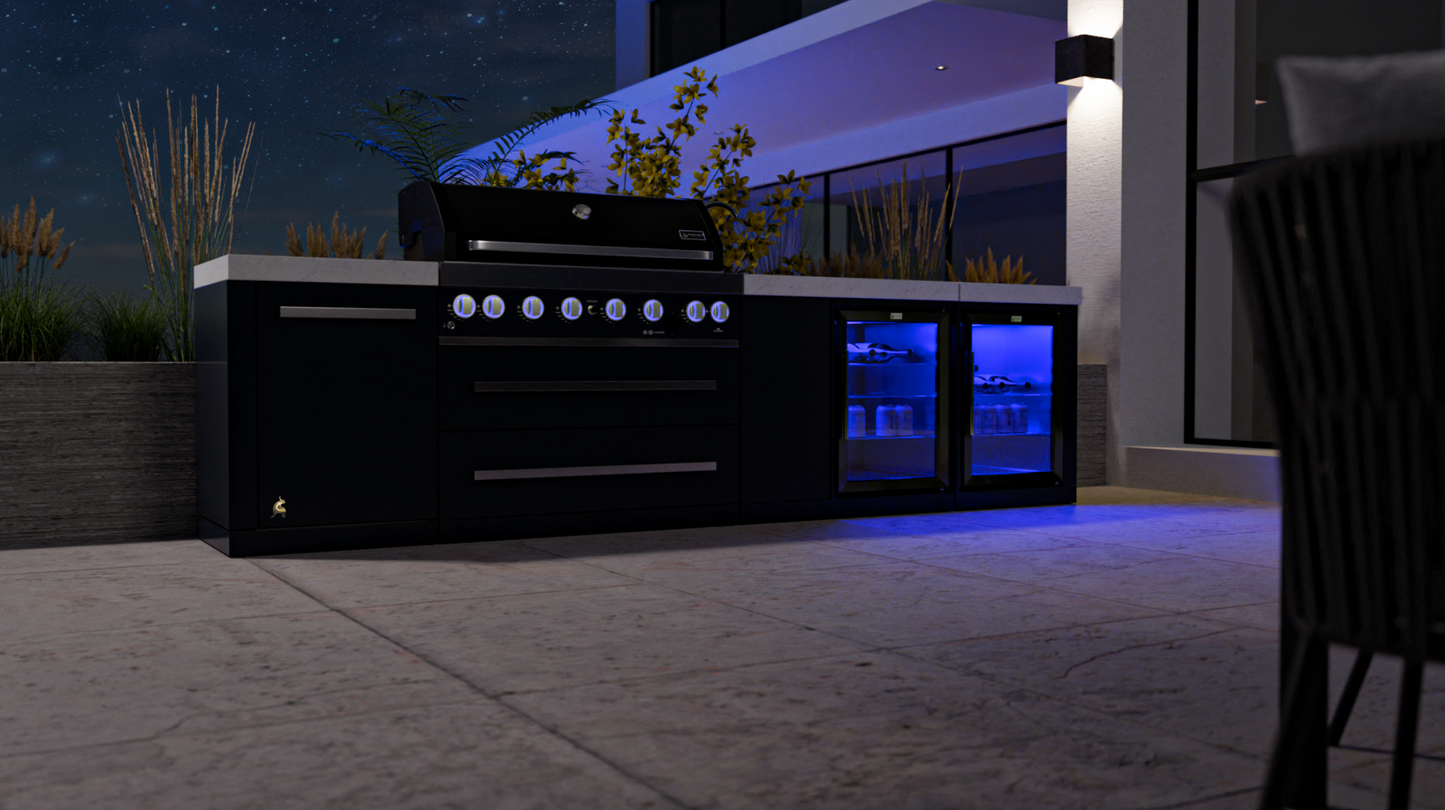 Mont Alpi 805 Black Stainless Steel Island with a Beverage Center and Fridge Cabinet MAi805-BSSBEVFC1 32''