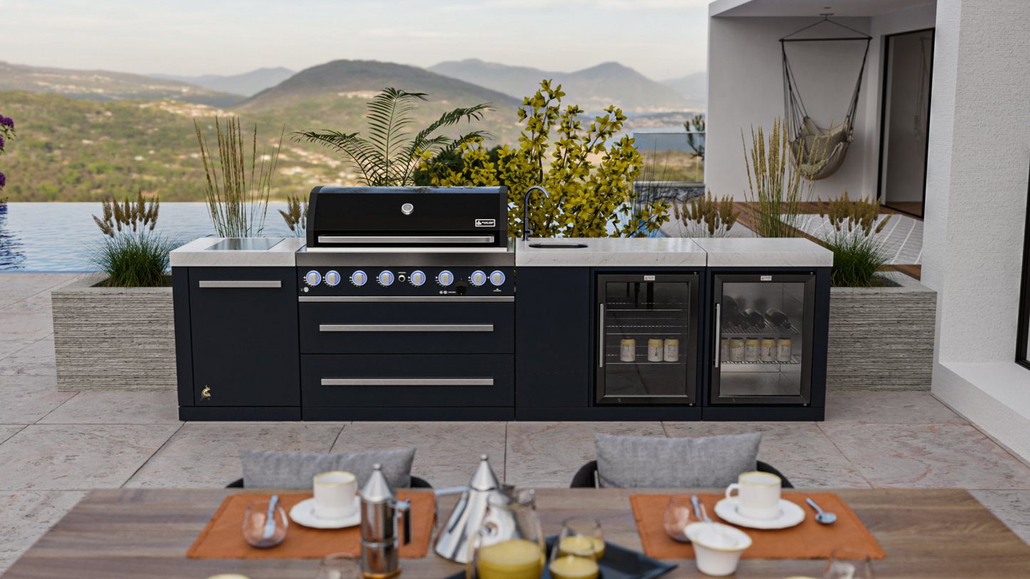 Mont Alpi 805 Black Stainless Steel Island with a Beverage Center and Fridge Cabinet MAi805-BSSBEVFC1 32''