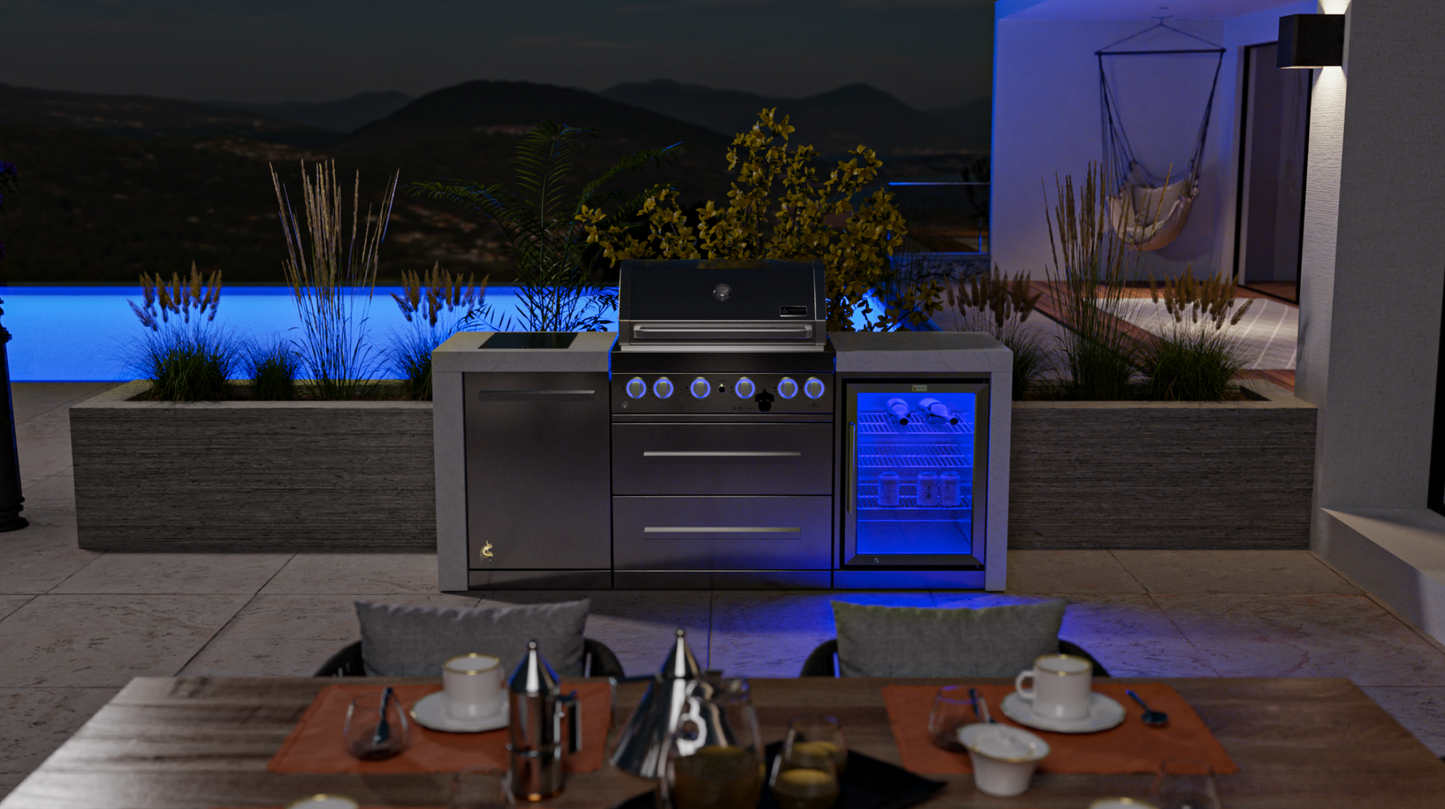 Mont Alpi 4-burner Deluxe Island with Fridge Cabinet MAI400-DFC 82''