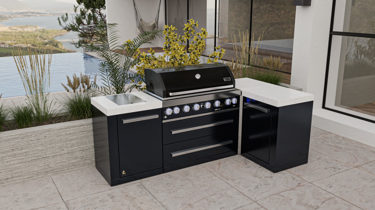 Mont Alpi 805 Black Stainless Steel Island featuring a 90-degree corner MAi805-BSS90C - 94''