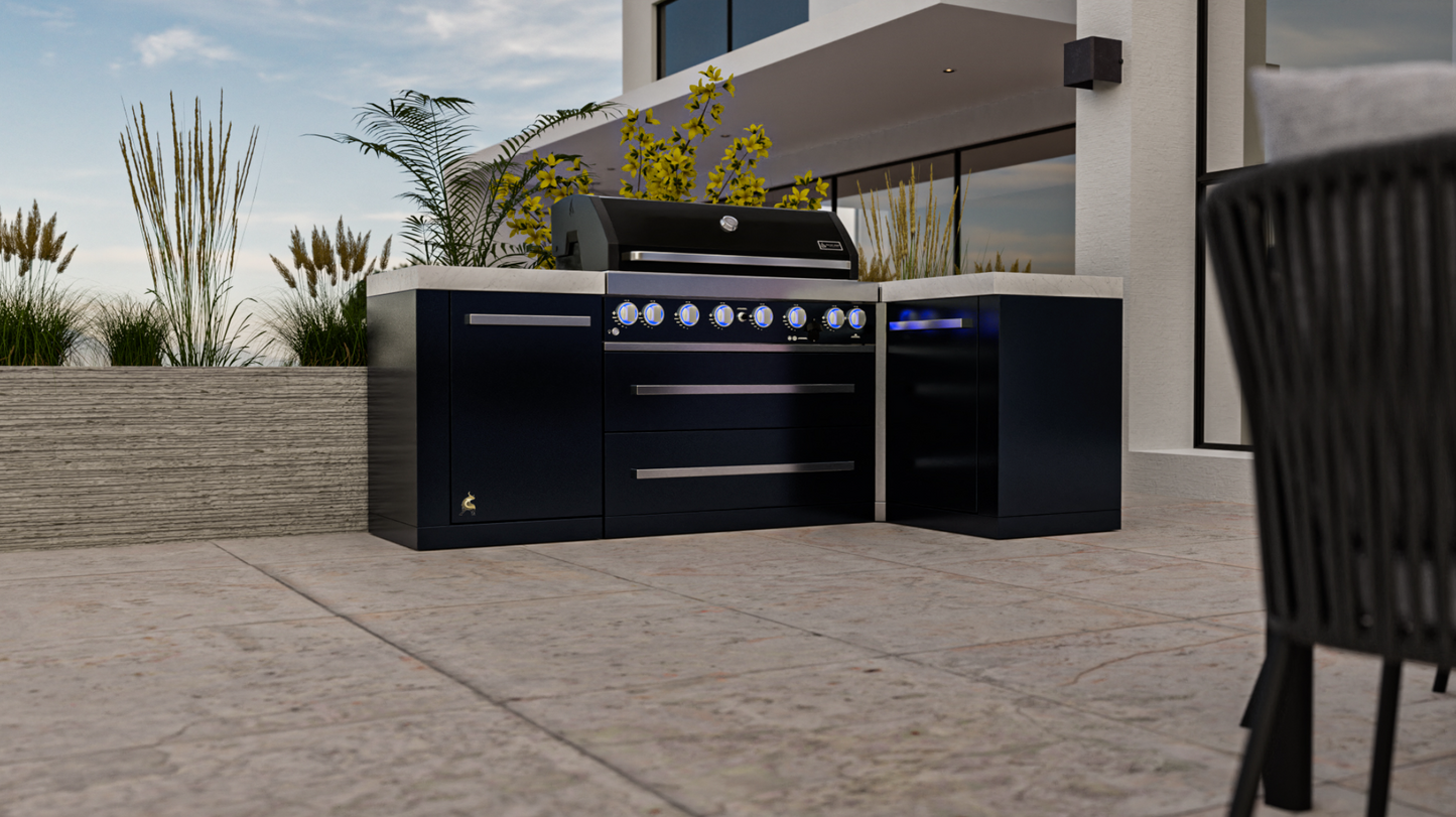 Mont Alpi 805 Black Stainless Steel Island featuring a 90-degree corner MAi805-BSS90C - 94''