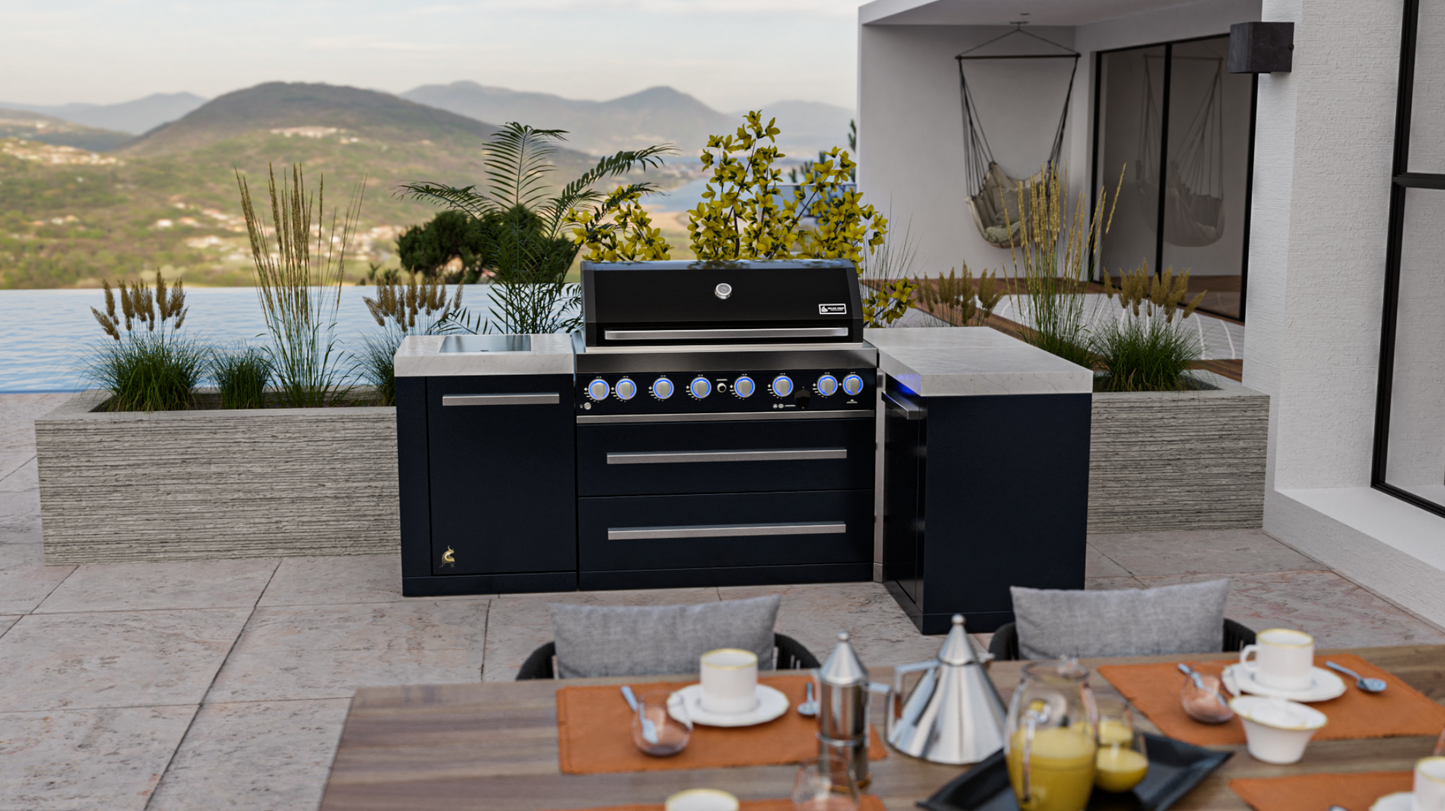 Mont Alpi 805 Black Stainless Steel Island featuring a 90-degree corner MAi805-BSS90C - 94''