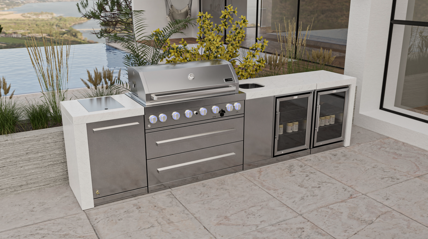 Mont Alpi 6-burner Deluxe Island with a Beverage Center And Fridge Cabinet MAi805-DBEVFC 132''