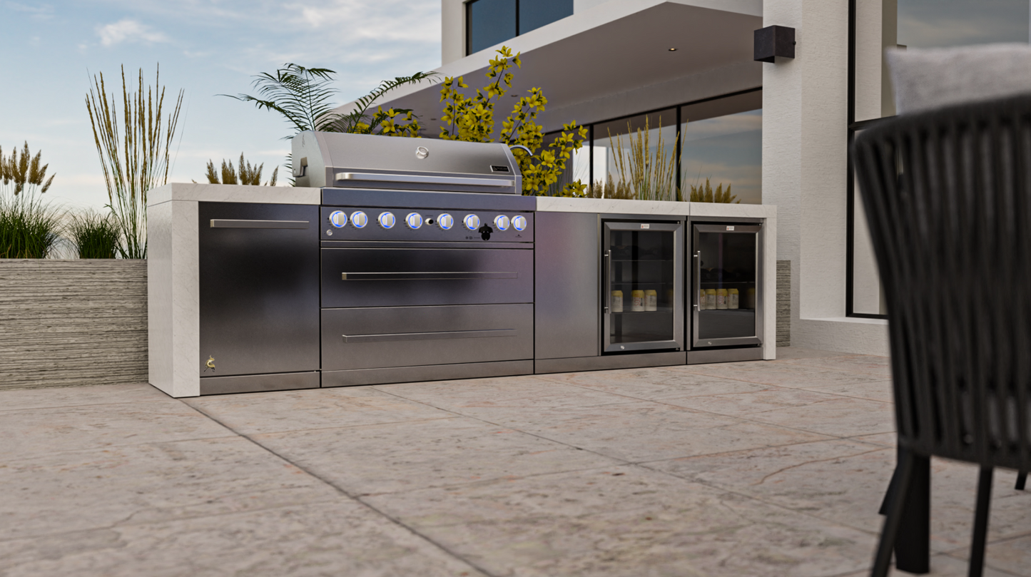 Mont Alpi 6-burner Deluxe Island with a Beverage Center And Fridge Cabinet MAi805-DBEVFC 132''