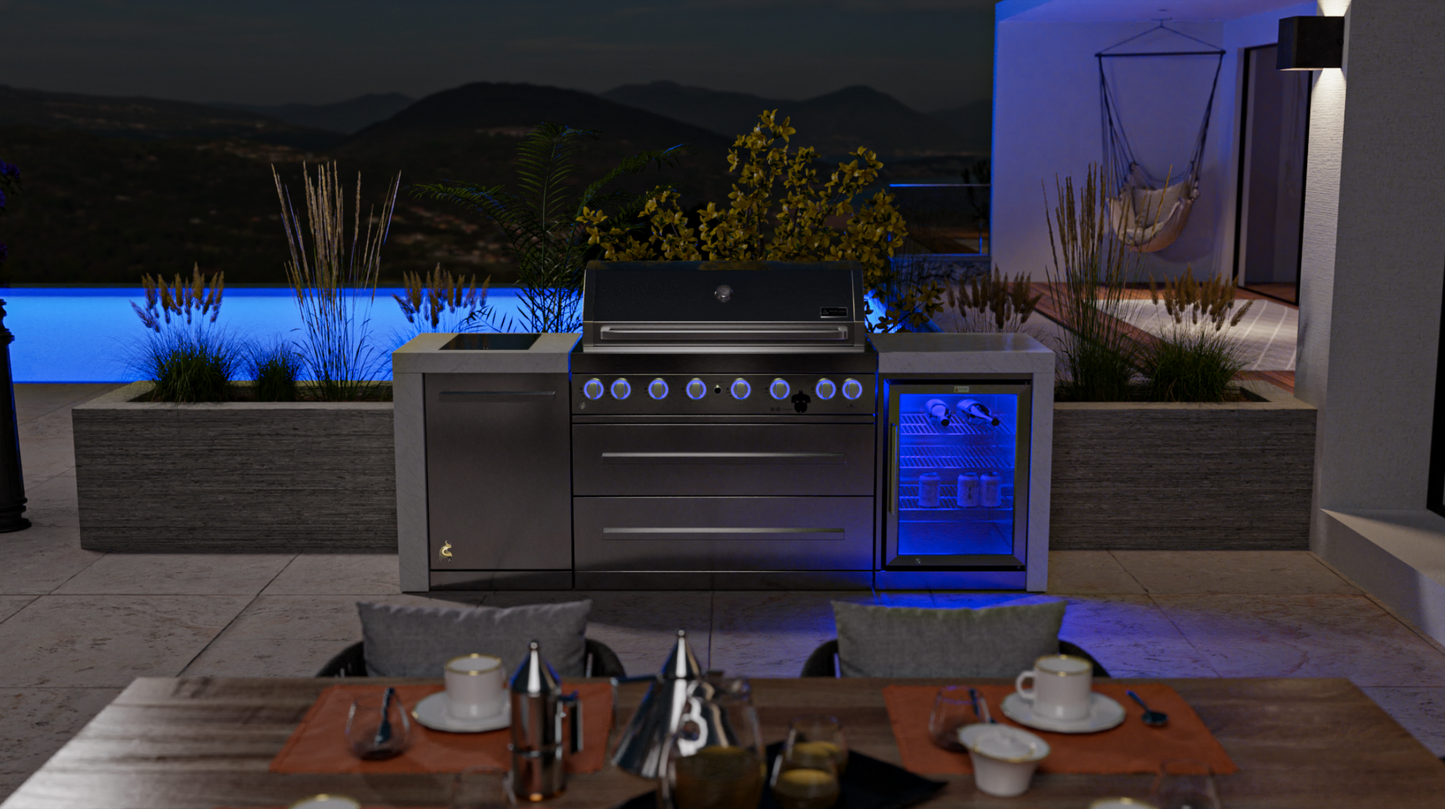 Mont Alpi 6-burner Deluxe Island with Fridge Cabinet MAI805-DFC - 94''