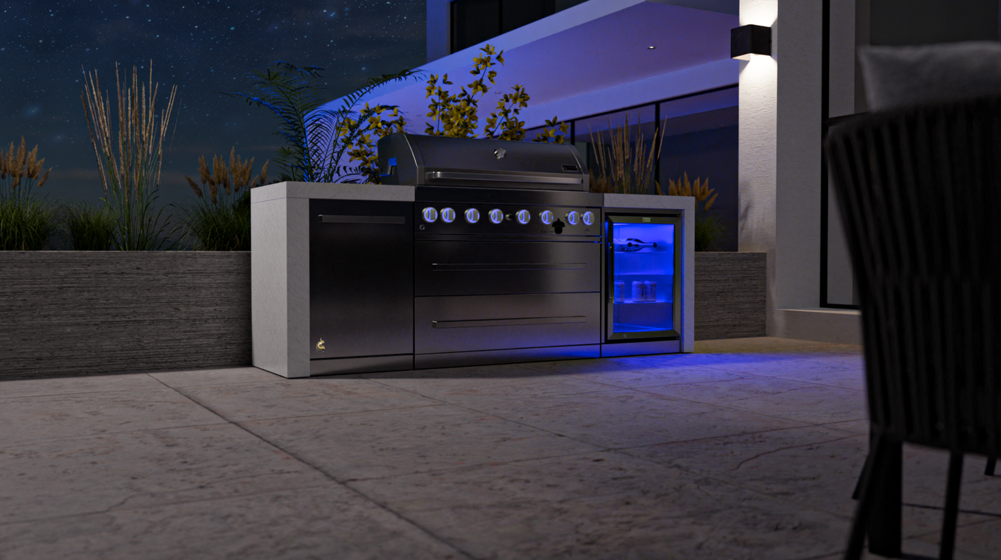 Mont Alpi 6-burner Deluxe Island with Fridge Cabinet MAI805-DFC - 94''