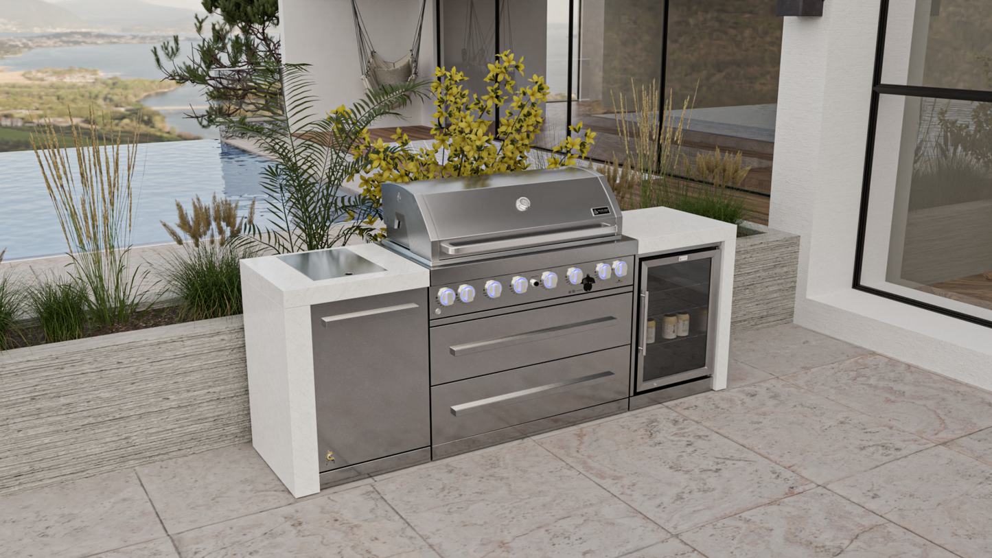 Mont Alpi 6-burner Deluxe Island with Fridge Cabinet MAI805-DFC - 94''