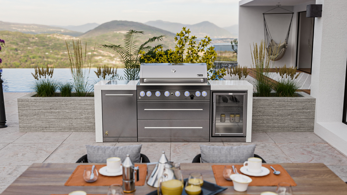 Mont Alpi 6-burner Deluxe Island with Fridge Cabinet MAI805-DFC - 94''