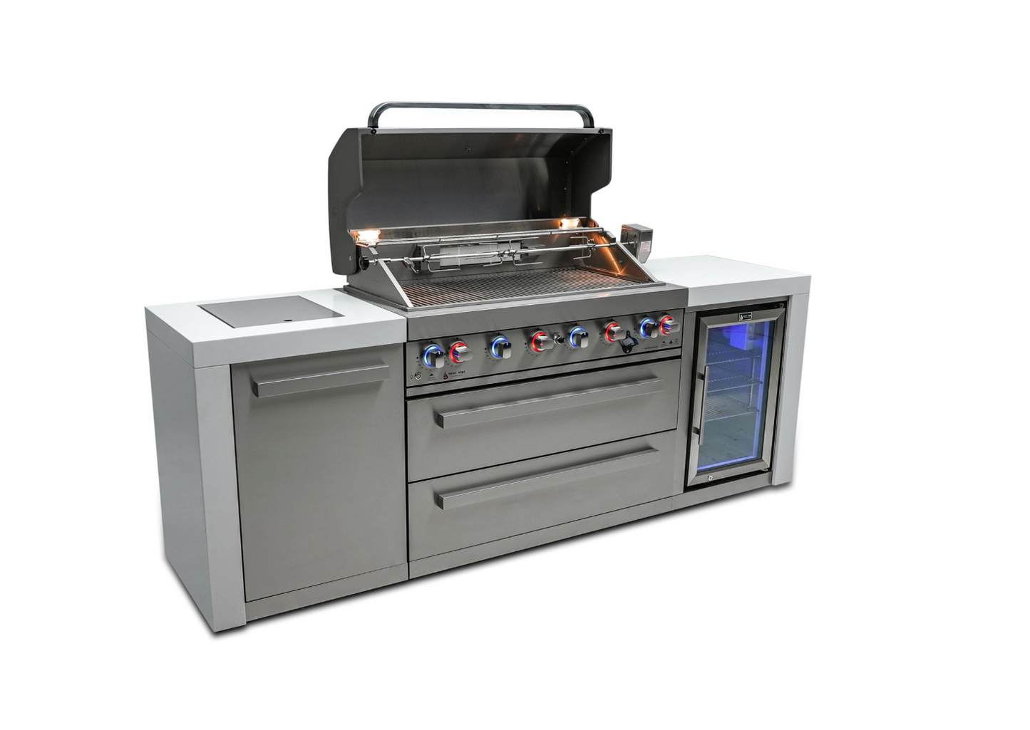 Mont Alpi 6-burner Deluxe Island with Fridge Cabinet MAI805-DFC - 94''