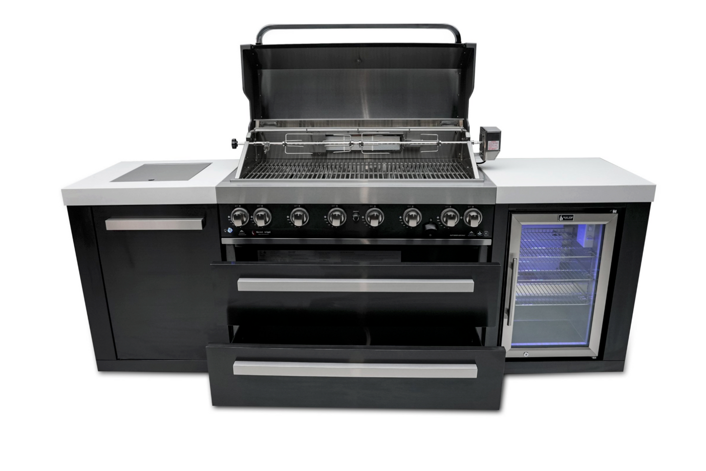 Mont Alpi 805 Black Stainless Steel Island with a Fridge Cabinet MAi805-BSSFC 94''