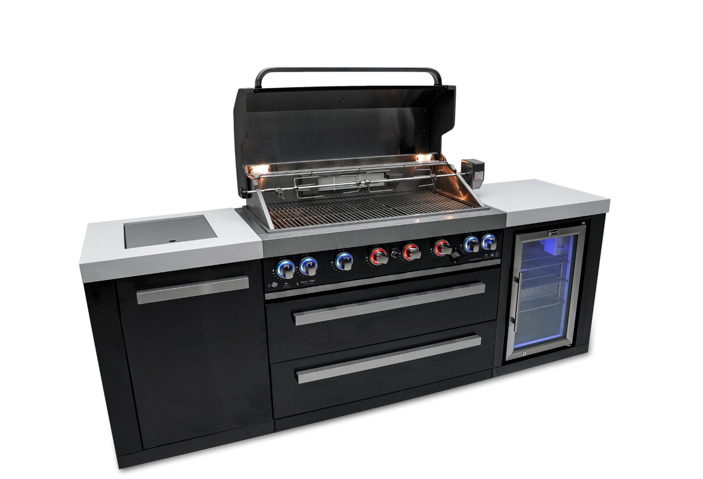 Mont Alpi 805 Black Stainless Steel Island with a Fridge Cabinet MAi805-BSSFC 94''