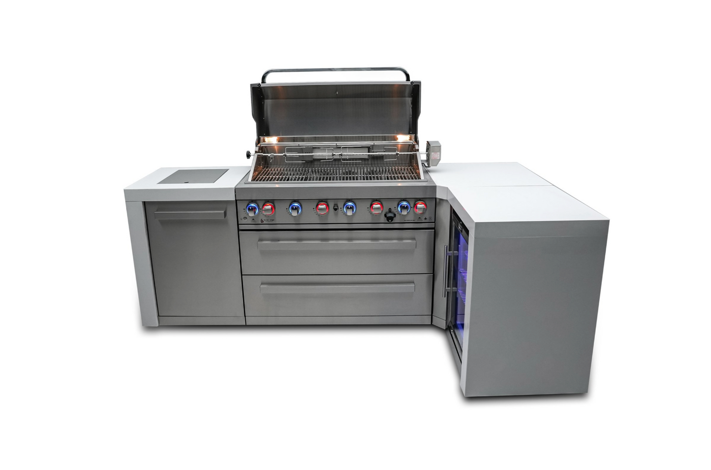 Mont Alpi 6-burner Deluxe Island with a 90-degree corner and a fridge cabinet MAi805-D90FC - 94''
