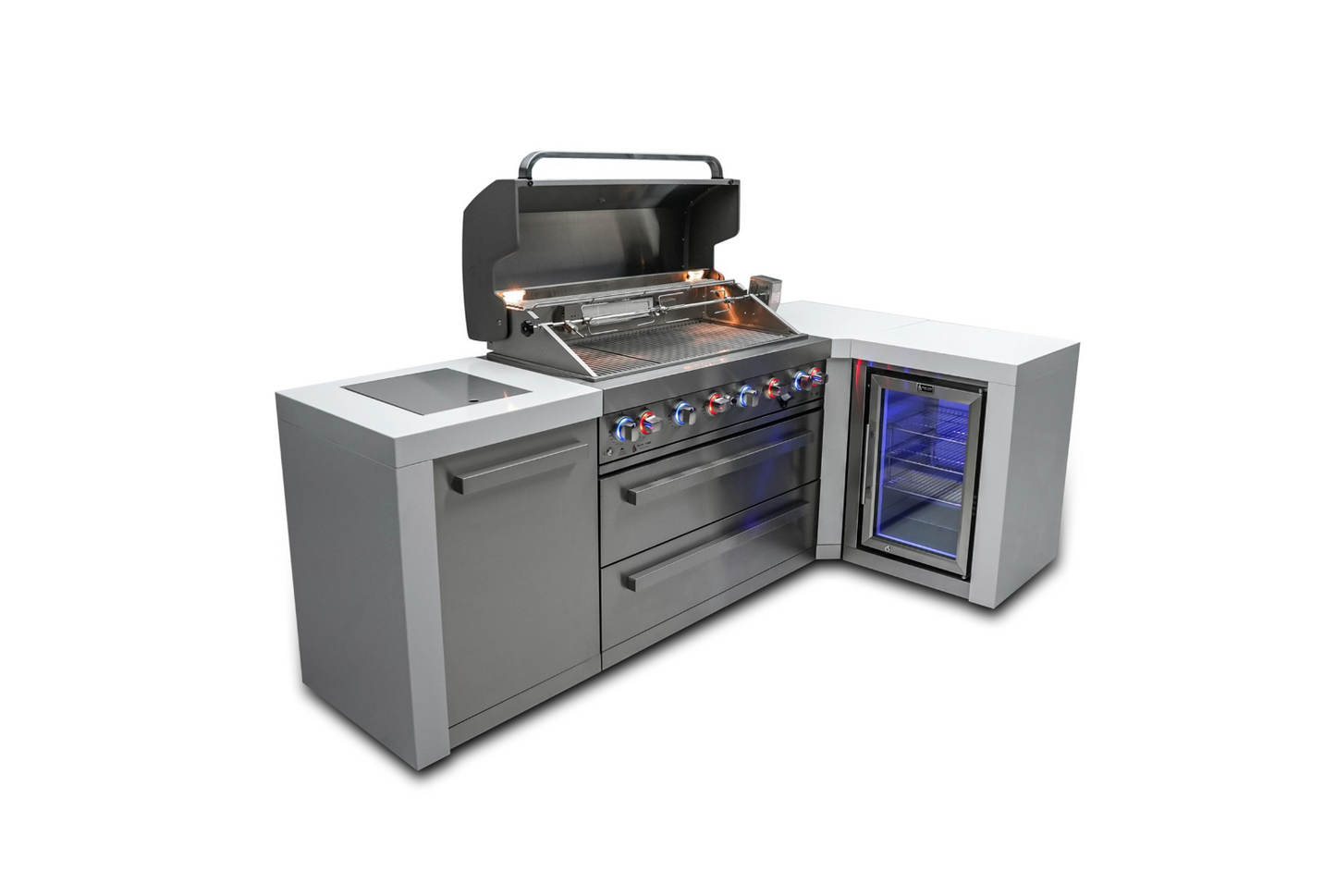 Mont Alpi 6-burner Deluxe Island with a 90-degree corner and a fridge cabinet MAi805-D90FC - 94''