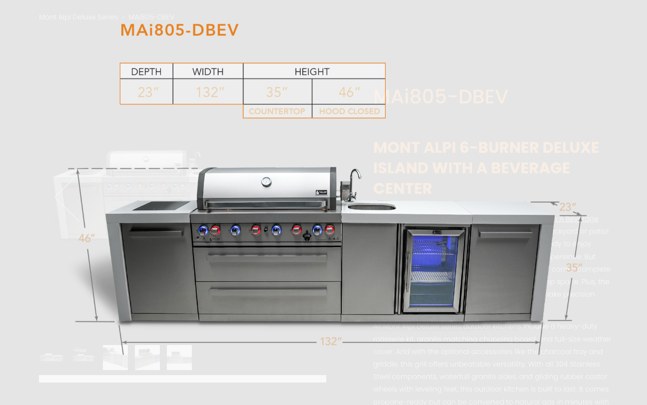 Mont Alpi 6-burner Deluxe Island With A Beverage Center MAi805-DBEV - 132''