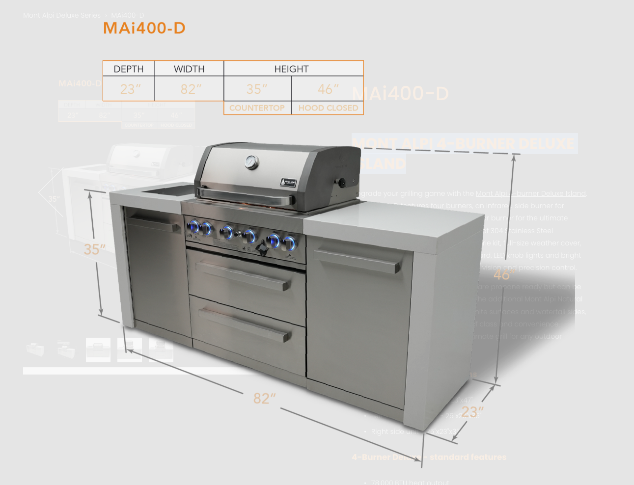 Mont Alpi 4-burner Deluxe Island MAi400-D 82''