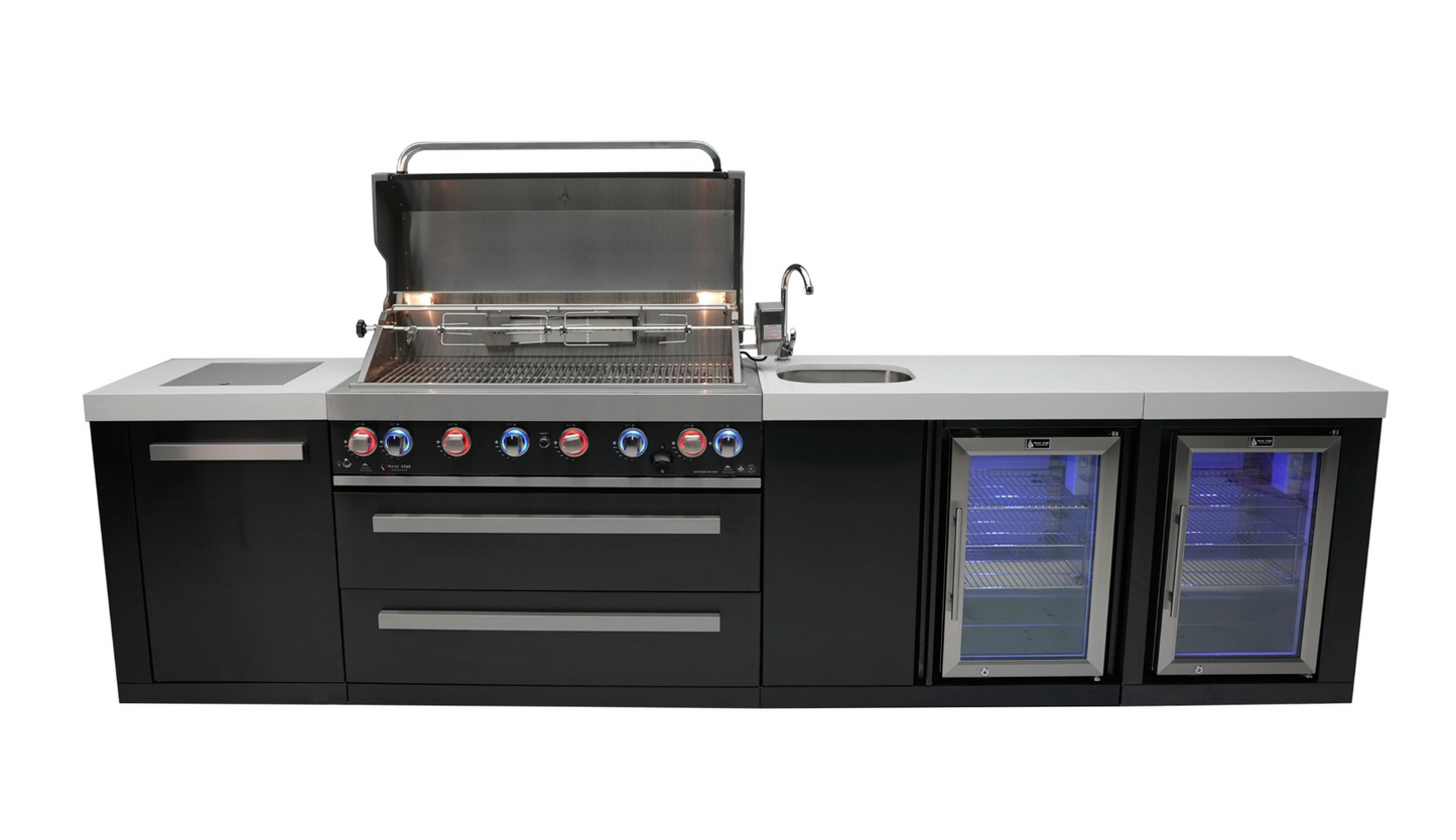 Mont Alpi 805 Black Stainless Steel Island with a Beverage Center and Fridge Cabinet MAi805-BSSBEVFC1 32''