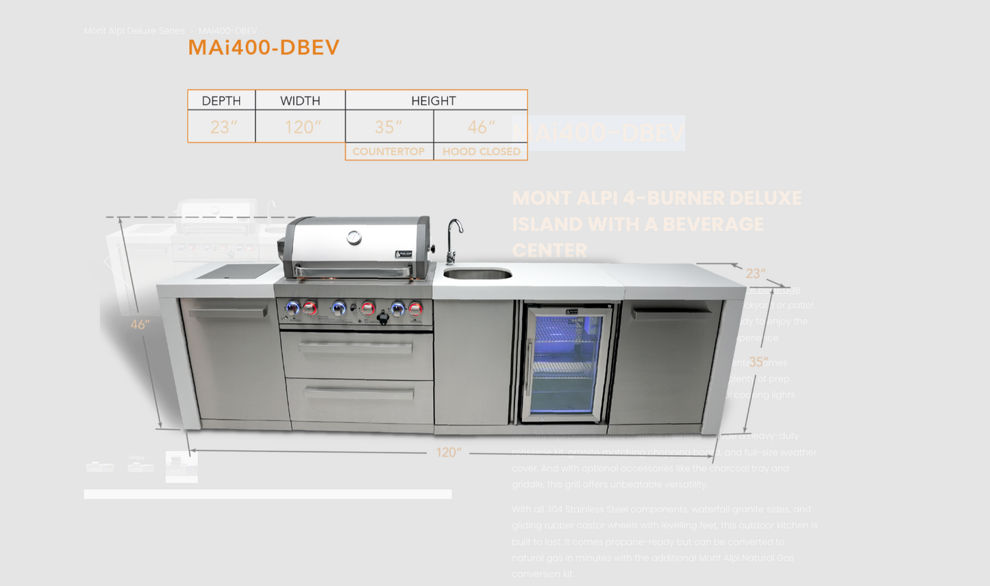 Mont Alpi 4-burner Deluxe Island With A Beverage Center MAi400-DBEV - 120''