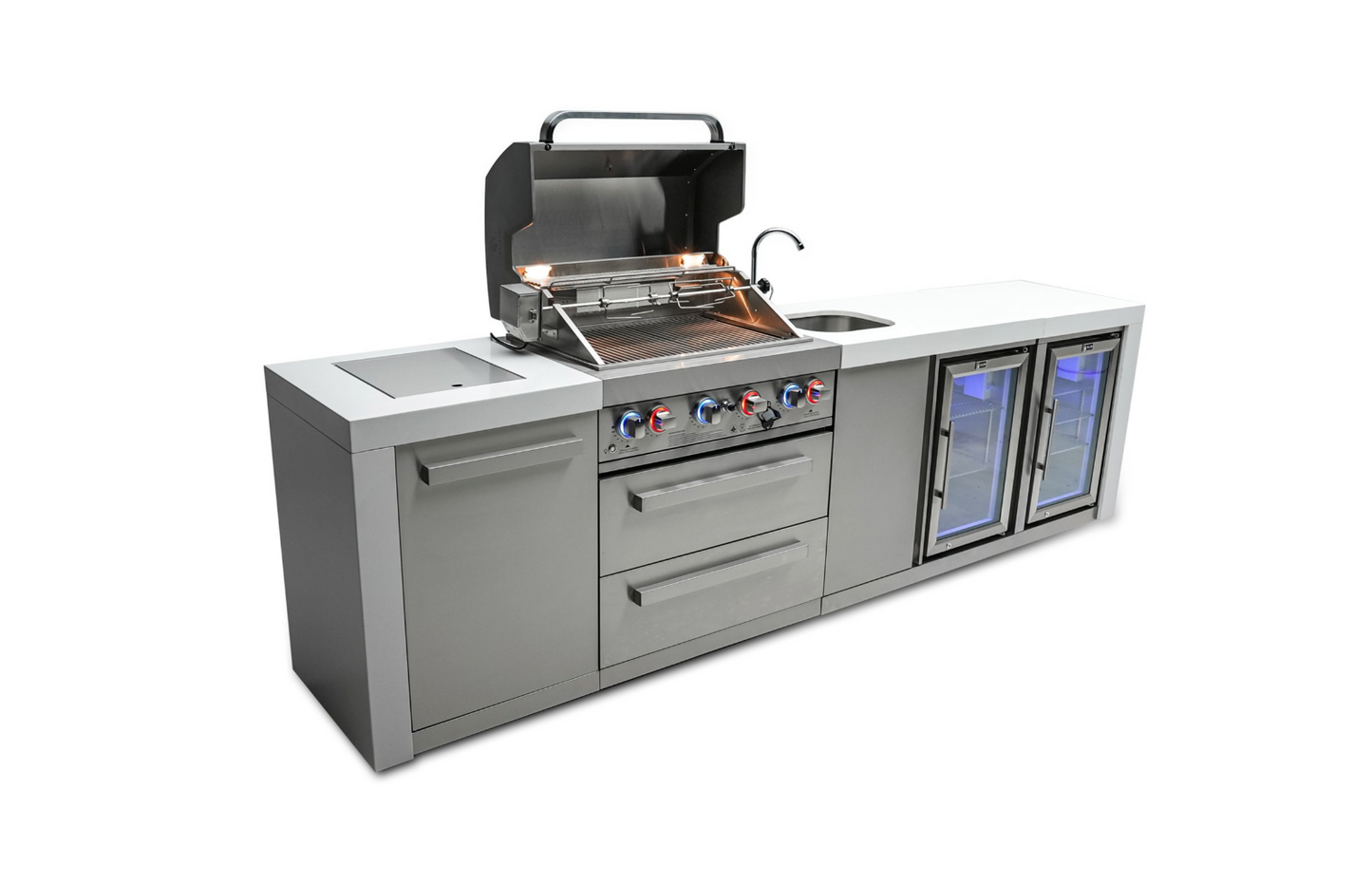 Mont Alpi 4-burner Deluxe Island with a Beverage Center And Fridge Cabinet MAi400-DBEVFC - 120''