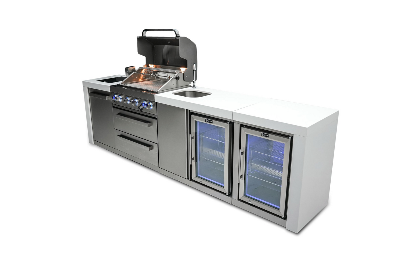 Mont Alpi 4-burner Deluxe Island with a Beverage Center And Fridge Cabinet MAi400-DBEVFC - 120''