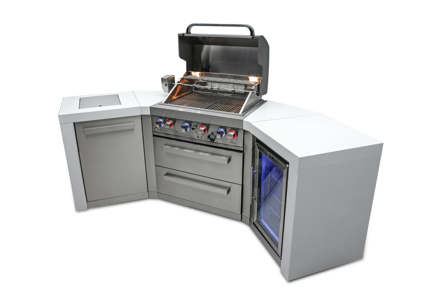 Mont Alpi 4-burner Deluxe Island with 45-Degree Corners and a Fridge Cabinet MAi400-D45FC - 106''