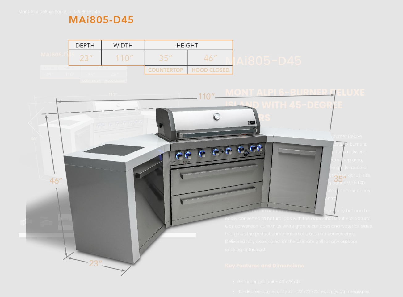 Mont Alpi 6-burner island grill with 45-degree corners MAi805-45 - 110''