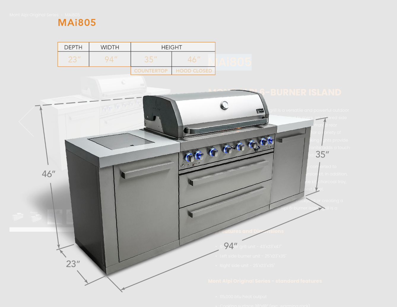 Mont Alpi 805 BBQ Grill Island features a 6-burner gas MAi805 94''