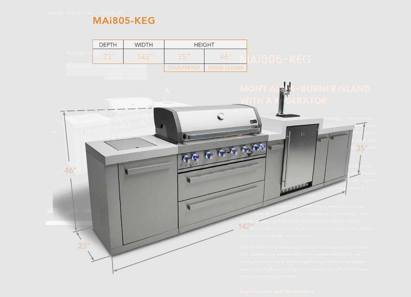 Mont Alpi 805 BBQ Grill Island with Kegerator - MAi805-KEG 142''