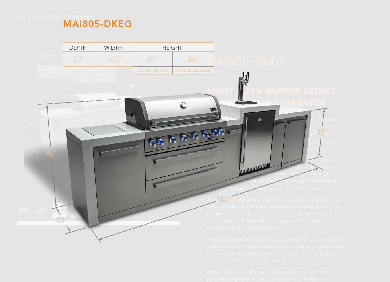 Mont Alpi 805 Deluxe Island with a Kegerator - MAi805-DKEG - 142''