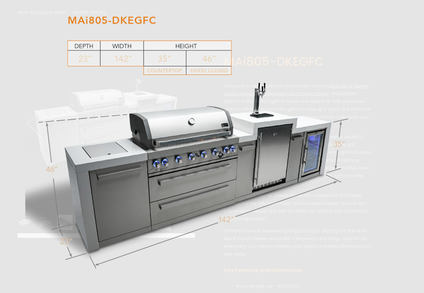 Mont Alpi 805 Deluxe BBQ Grill Island with Kegerator and Fridge Cabinet - MAI805-DKEGFC