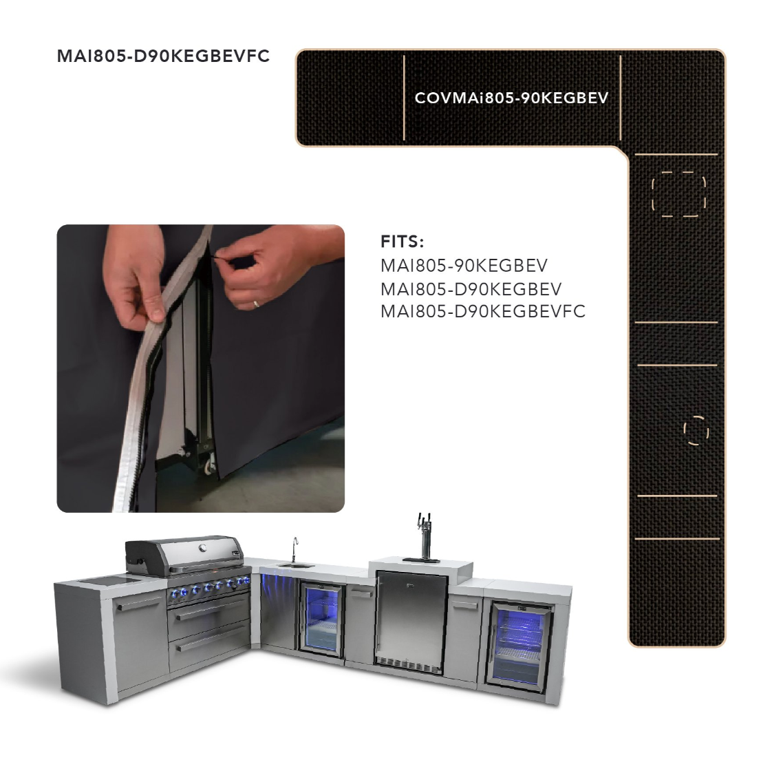COVER FOR 6-BURNER ISLAND WITH A 90-DEGREE CORNER, KEGERATOR AND BEVERAGE CENTER - COVMAi805-90KEGBEV