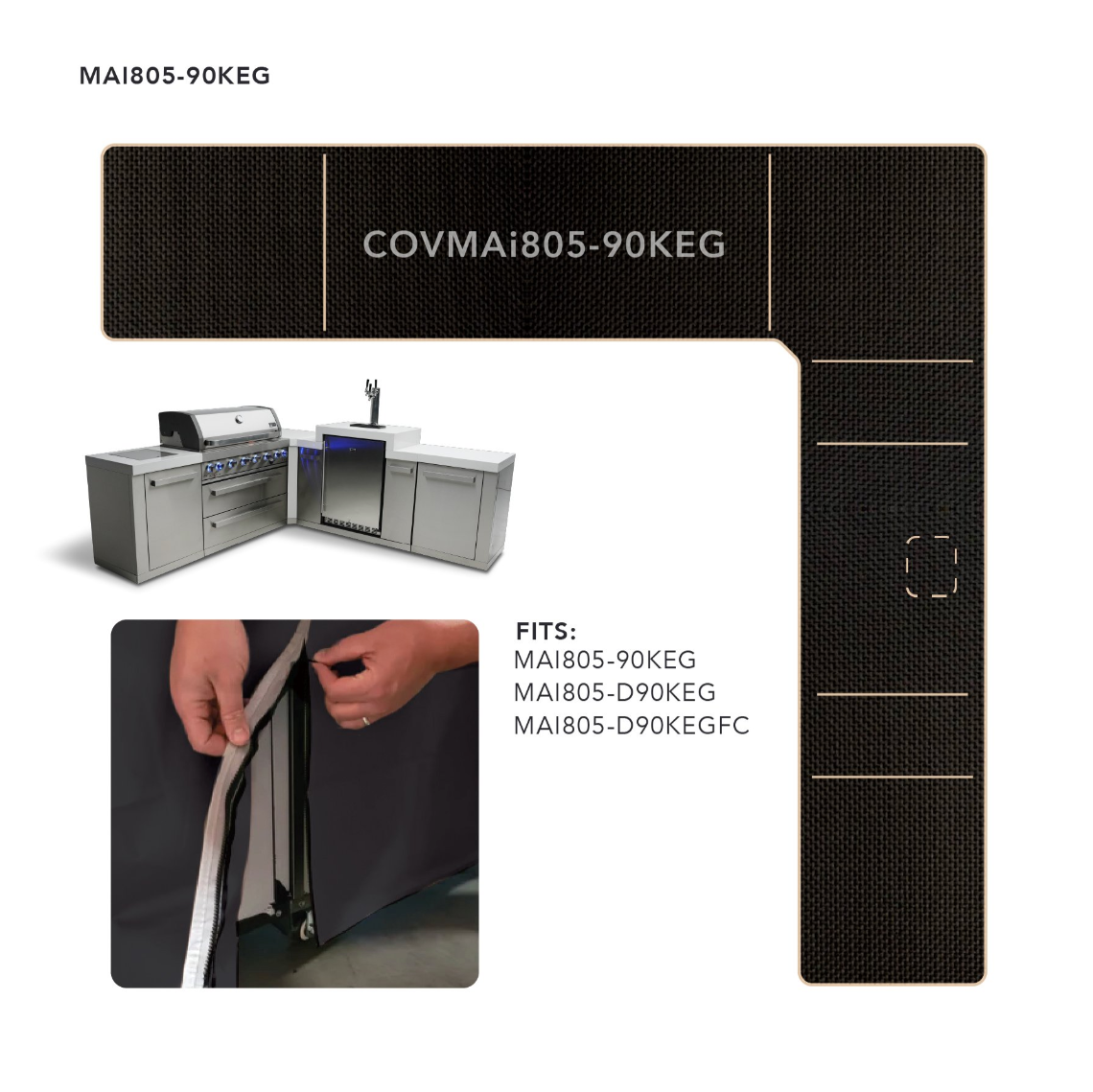 COVER FOR 6-BURNER ISLAND WITH A 90-DEGREE CORNER AND KEGERATOR - COVMAi805-90KEG