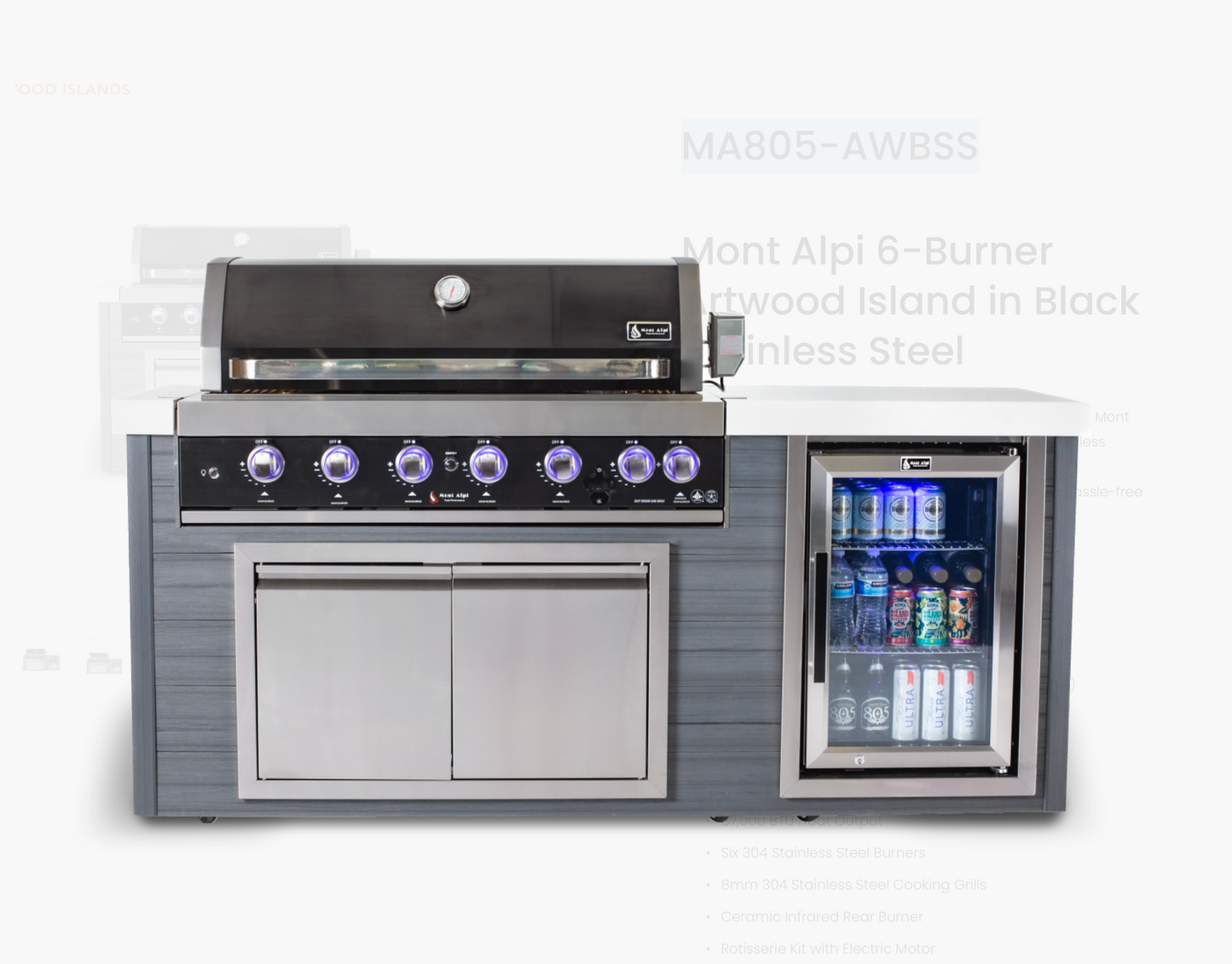 Mont Alpi 6-Burner Artwood Island in Black Stainless Steel -MA805-AWBSS