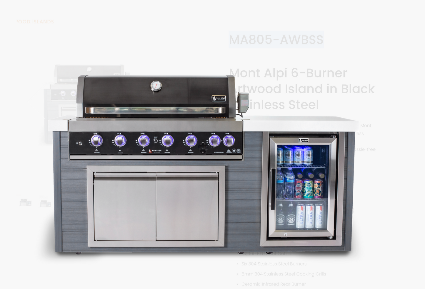 Mont Alpi 6-Burner Artwood Island in Black Stainless Steel -MA805-AWBSS