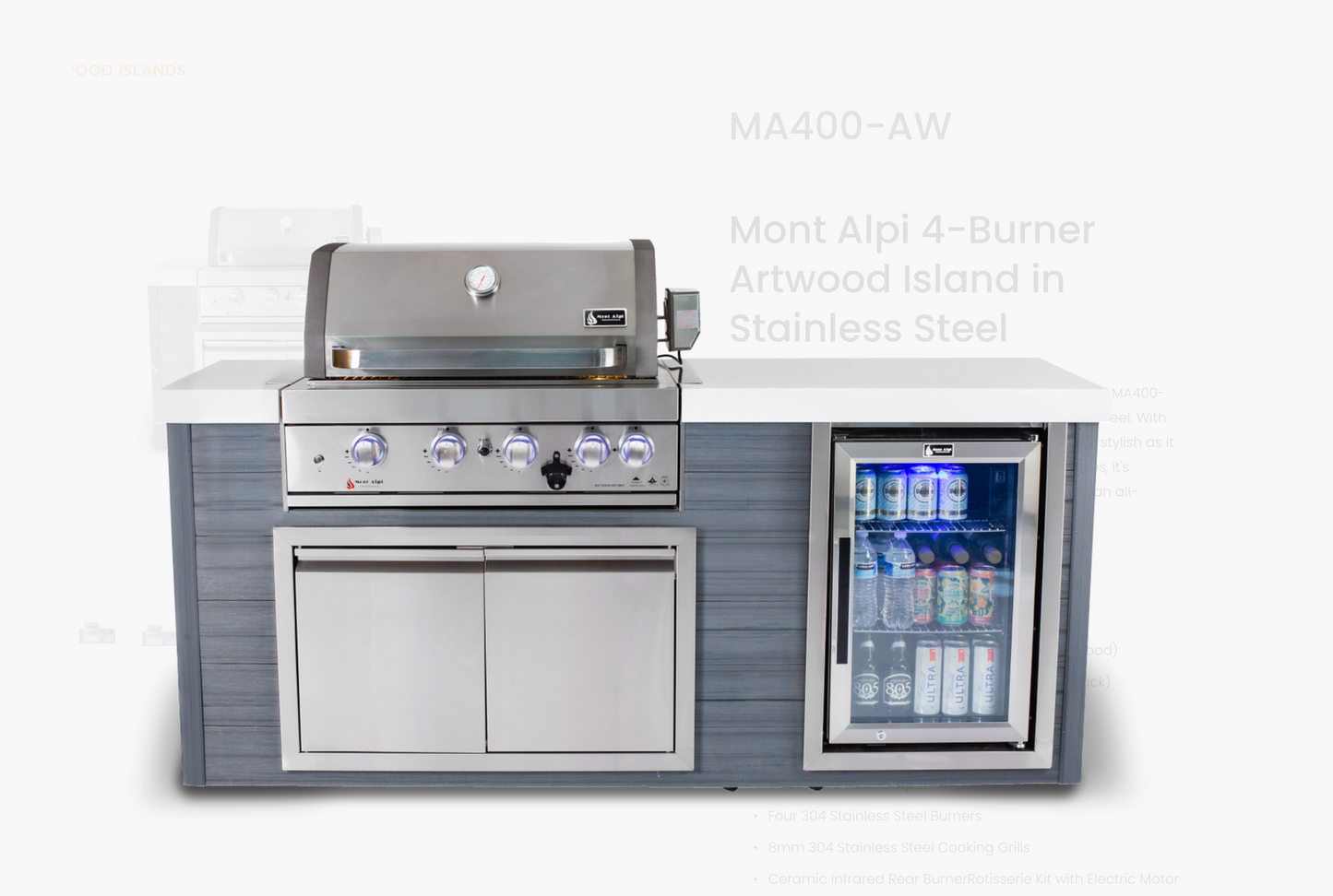 Mont Alpi 4-Burner Artwood Island in Stainless Steel - MA400-AW