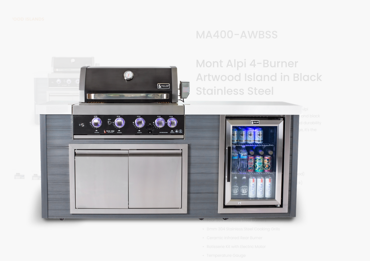 Mont Alpi 4-Burner Artwood Island in Black Stainless Steel - MA400-AWBSS