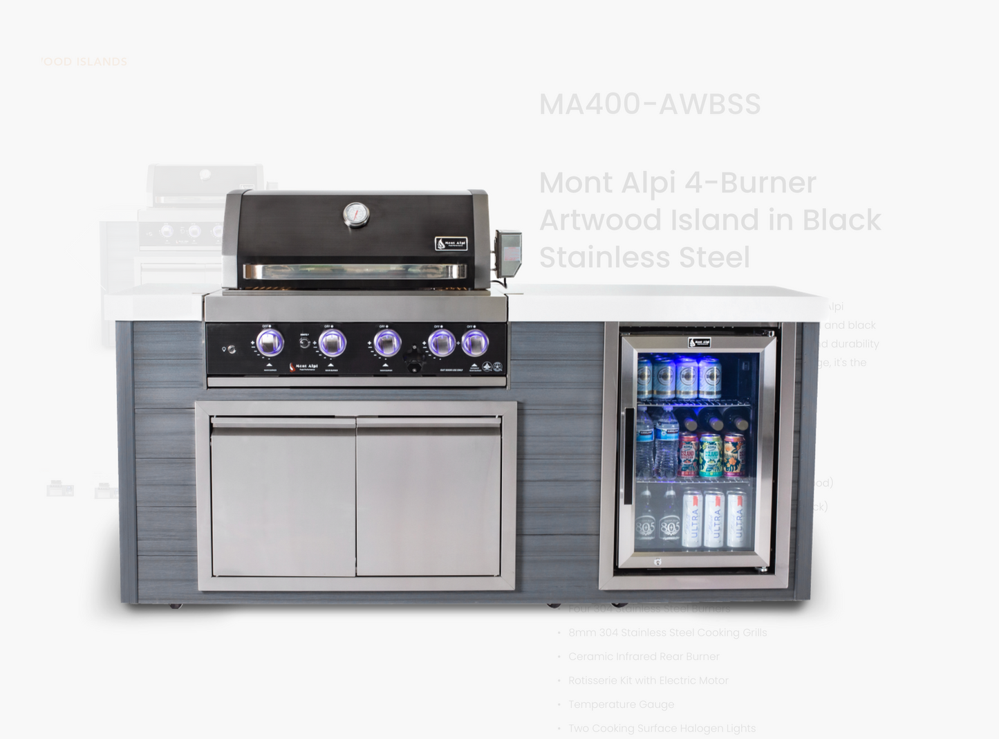 Mont Alpi 4-Burner Artwood Island in Black Stainless Steel - MA400-AWBSS