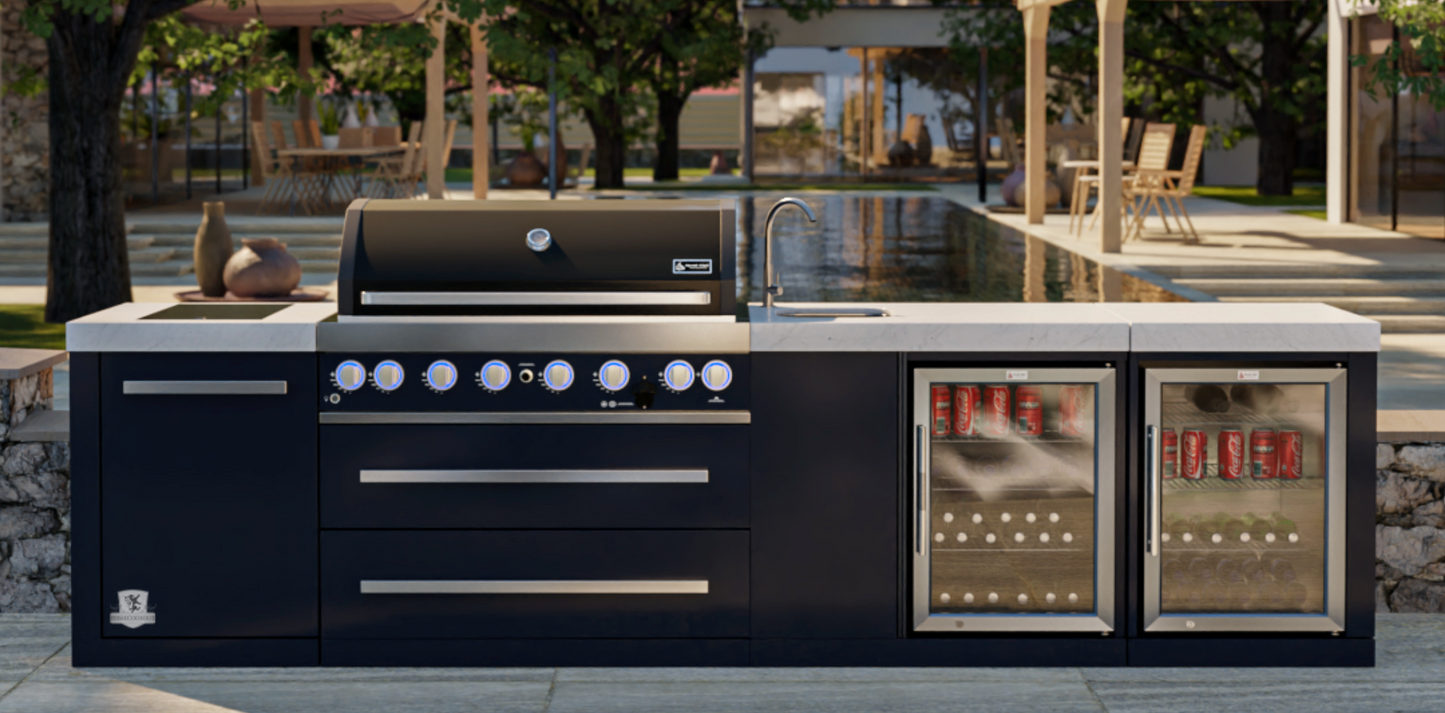 Mont Alpi 805 Black Stainless Steel Island with a Beverage Center and Fridge Cabinet MAi805-BSSBEVFC1 32''